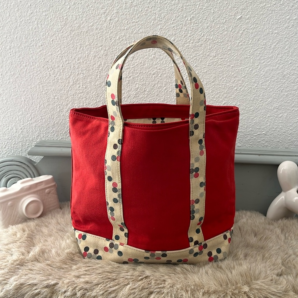 Burberry Blue Label Red /Beige Canvas Leather Small Tote Hand Bag Purse
